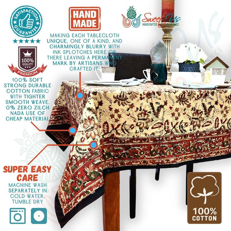 Blooming Flower Block Print Floral Cotton Tablecloth Collection