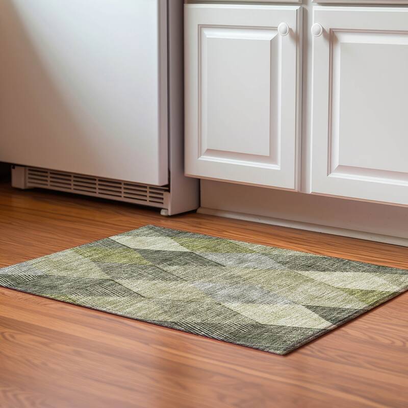 Premium Washable Super Soft Modern Fusion Mayfield Rug - Olive - 1'8" x 2'6"
