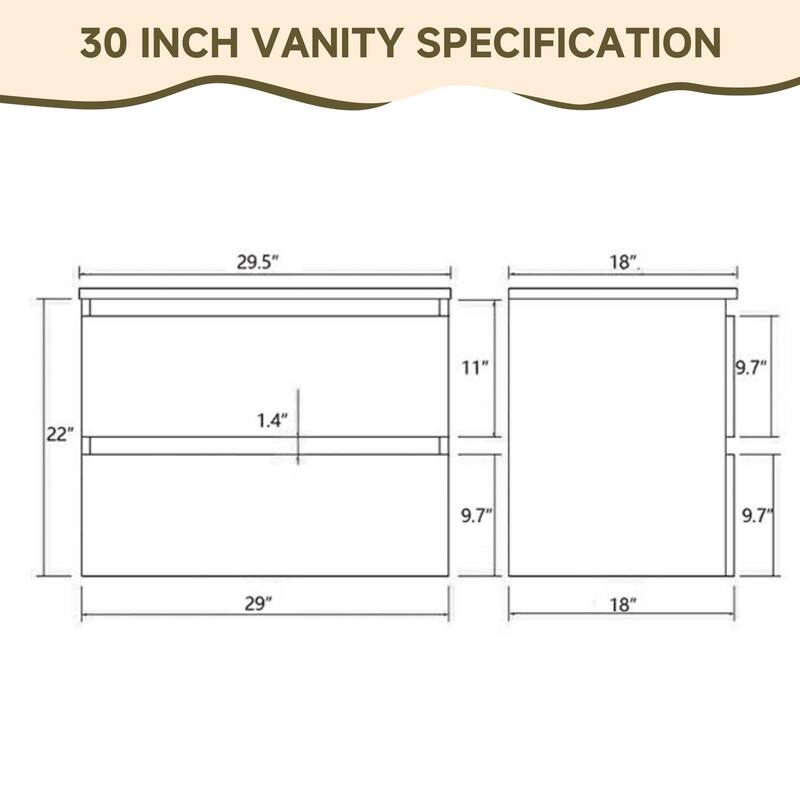 CB HOME 24''/30''/36''/48''/60'' Wall Mounted Bathroom Vanity with Sink, OAK Floating Bathroom Vanity Cabinet with Sink,Drawers.