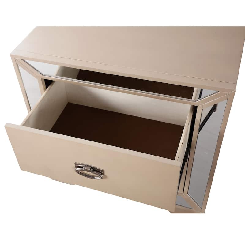 2-Drawer Mirrored Square Nightstand - 28" - Beige