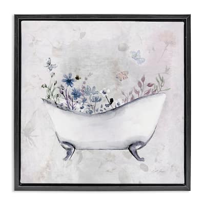 Stupell Delicate Bath with Botanics Framed Floater Canvas Wall Art Design By Stella Chang