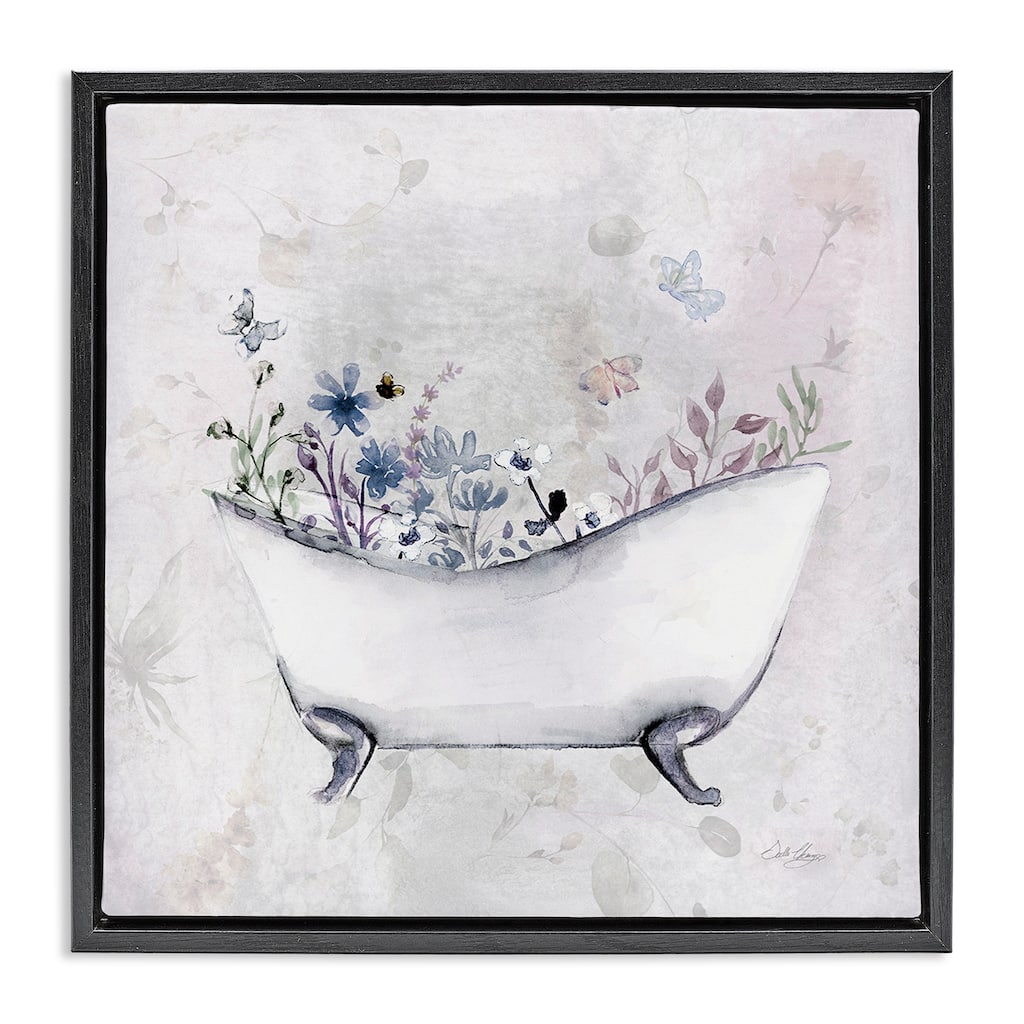 Stupell Delicate Bath with Botanics Framed Floater Canvas Wall Art Design By Stella Chang