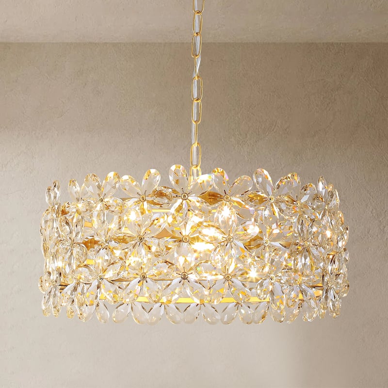 3-Light Crystal Flower Chandelier - Adjustable Chain for Glamorous Home Dining/Living - 3 Light - 3 Light - Gold