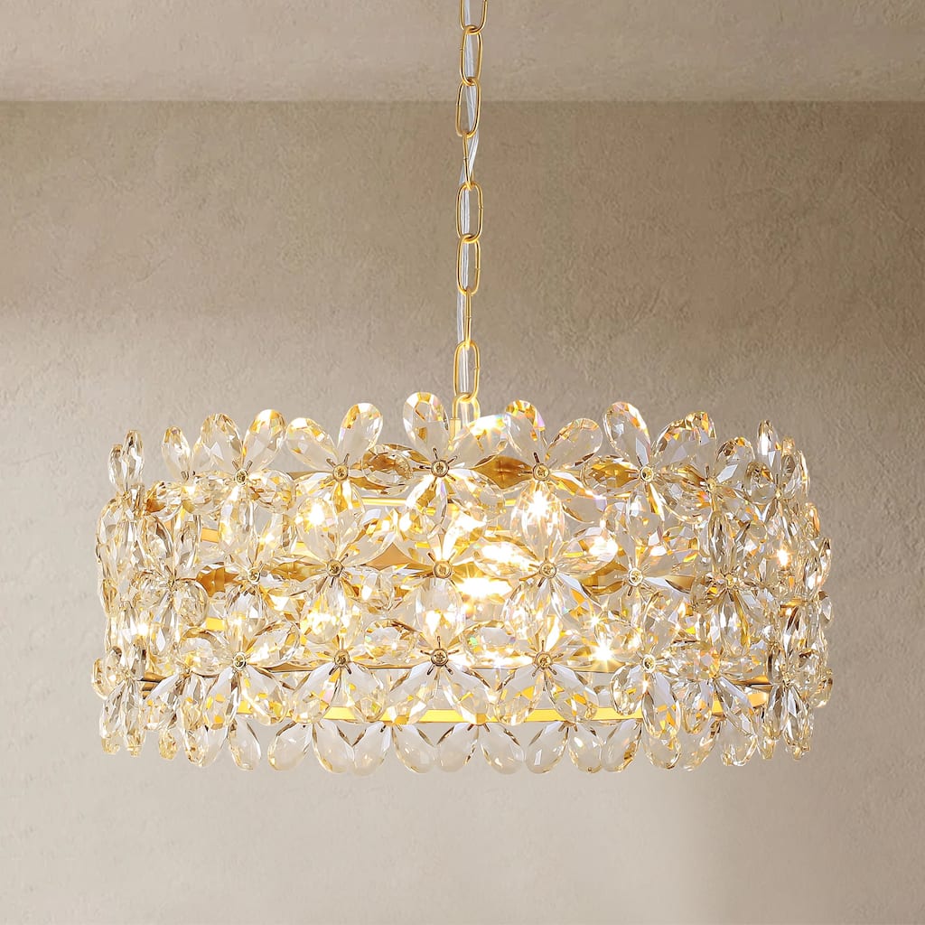 3-Light Crystal Flower Chandelier - Adjustable Chain for Glamorous Home Dining/Living - 3 Light
