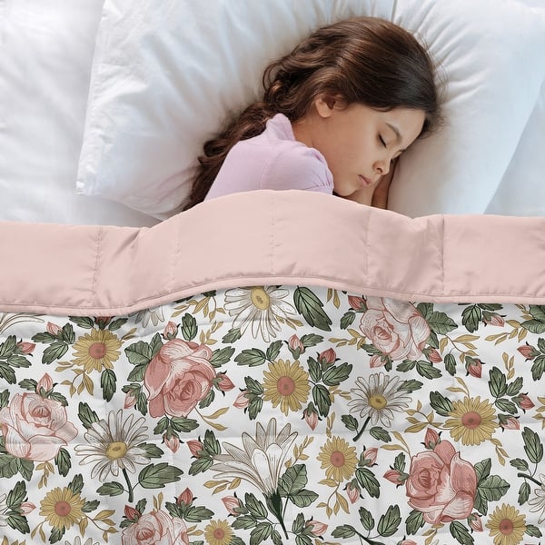 slide 2 of 6, Sweet Jojo Designs Vintage Floral Boho Girl Toddler Weighted Blanket 5lbs for Kids -Pink & Green Bohemian, Shabby Chic Farmhouse