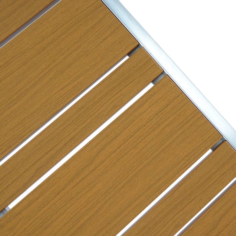 Roomfitters Outdoor Aluminum Coffee Table, Modern Weatherproof Patio Table for Garden, Deck, or Balcony, Teak+Silver