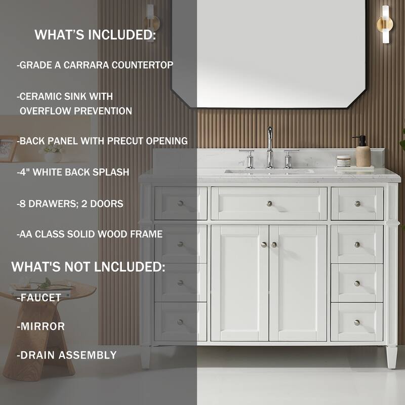 36''/48''/60'' Freestanding Bathroom Vanity with Single/Double Sink & Drawers, White