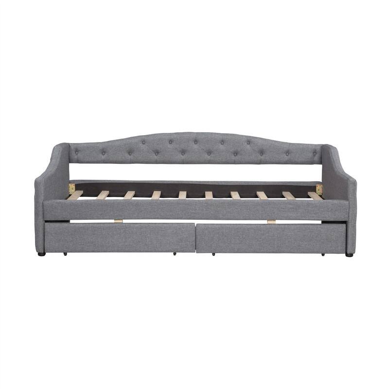Twin XL Size Daybed with LED Belt and 2 Storage Drawers, Upholstered Daybed Frame Sofa Bed with Slats Support for Bedroom