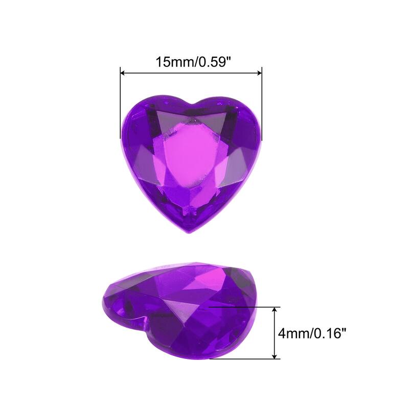 60 Pcs Acrylic Heart Rhinestone 15mm Flat Back Plastic Gems - Dark Purple