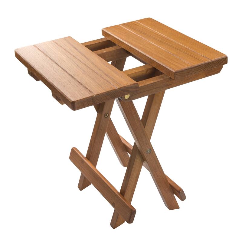 Teak Grooved Top Fold-Away Table/Stool