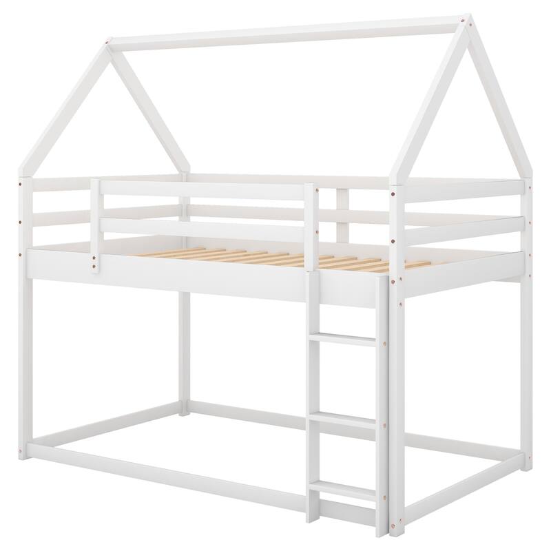 Twin Over Twin Low Bunk Bed, House Bed With Ladder