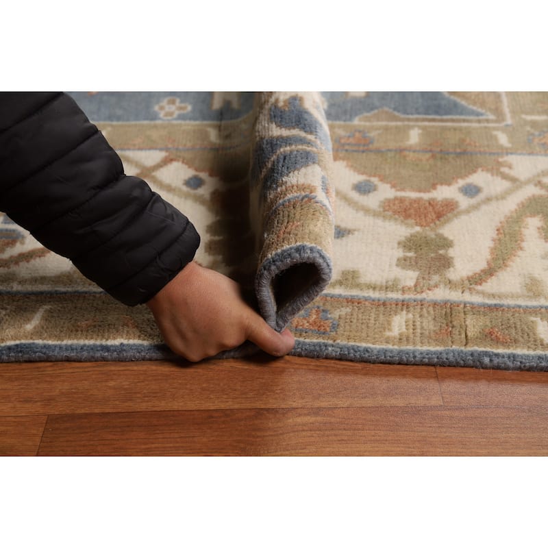 Blue & Ivory Oushak Indian Area Rug Handmade Wool Carpet - 9'2"x 12'0"