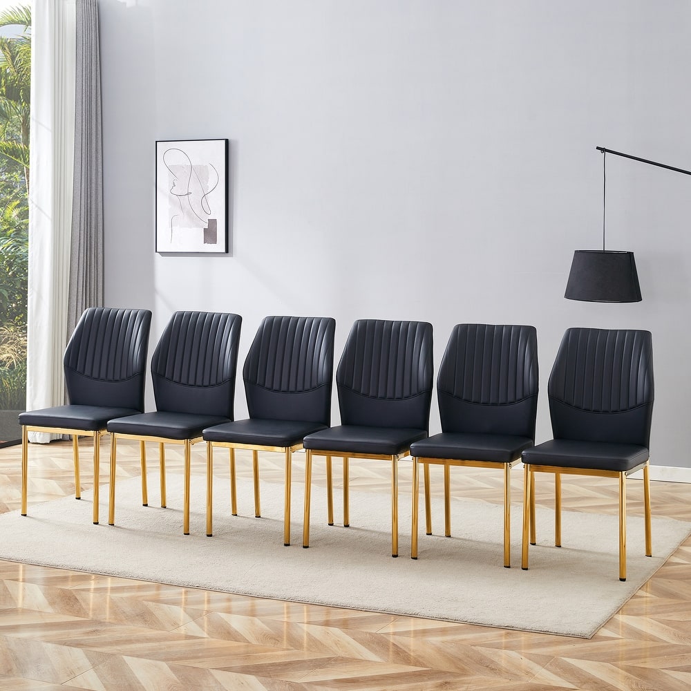Luxury Simple Chair - Set of 6 PU Material High Resilience Dining Chair, Chair Back Has a Vertical Stripe Design