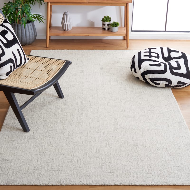 SAFAVIEH Handmade Micro-Loop Courteney Transitional Wool Rug - 3' Square - Light Grey/Ivory - Square