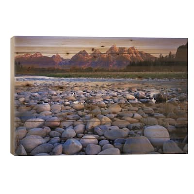 Teton Range As Seen From The Bank Of The Snake River, Grand Teton National Park, Wyoming, USA Print On Wood by Charles Gurche