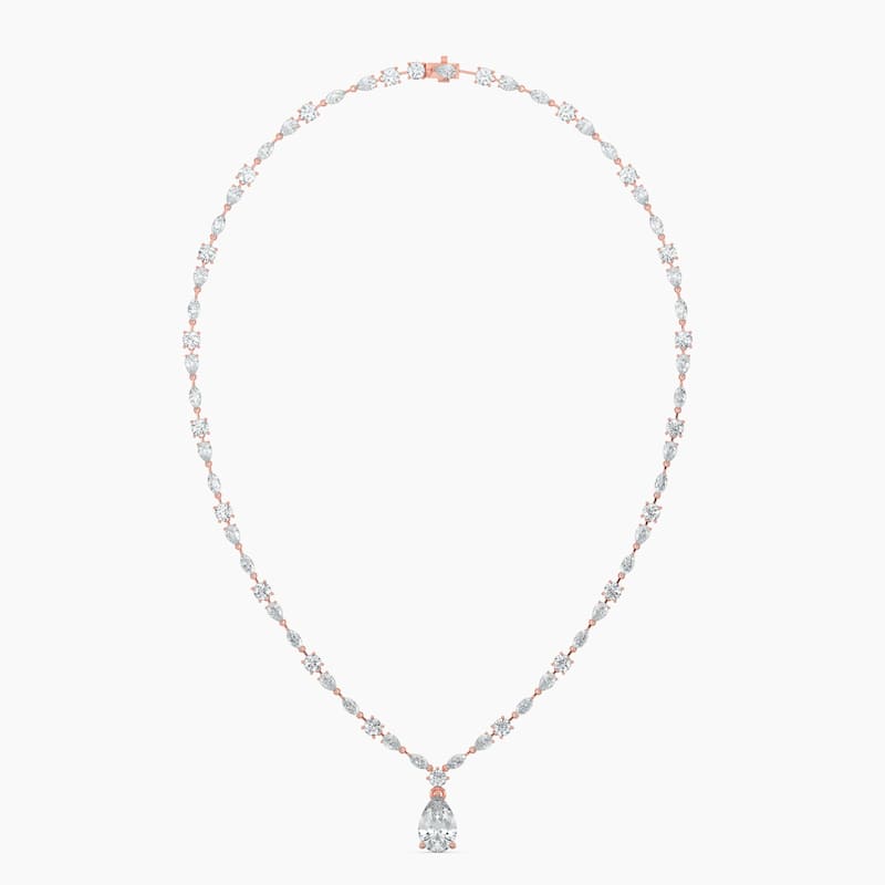 14K Gold Lab Grown Diamond Alternating Diamond Lined Pear Drop Necklace