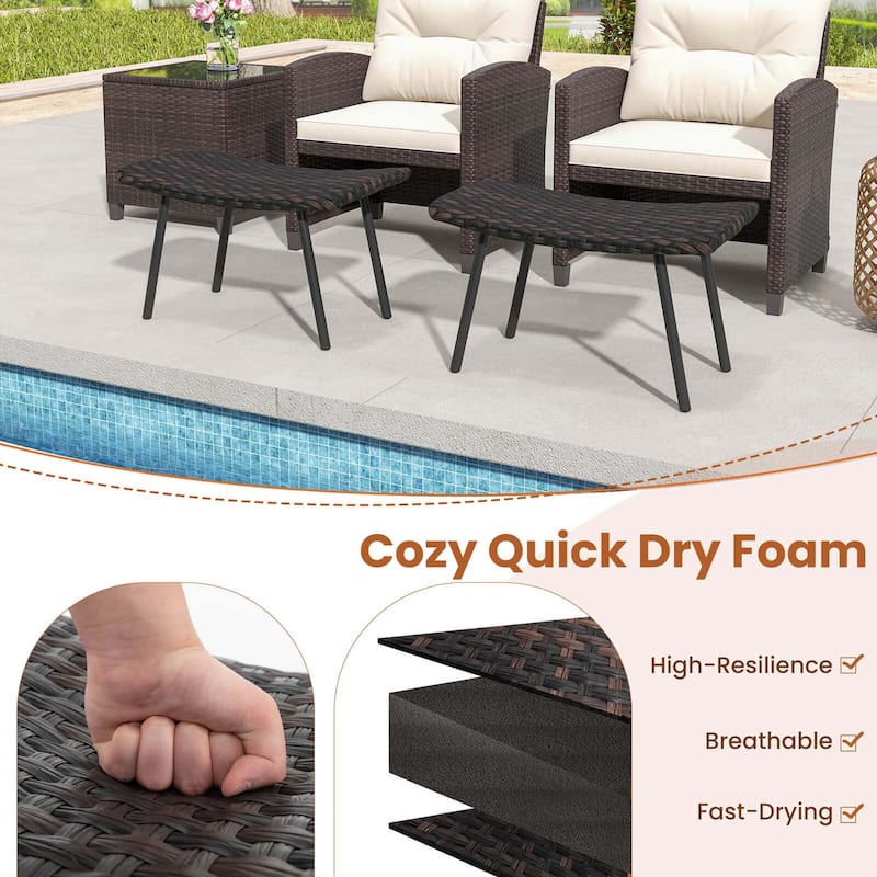 Costway Set of 2 Patio Rattan Ottoman with Padded Quick Dry Foam & - See Details