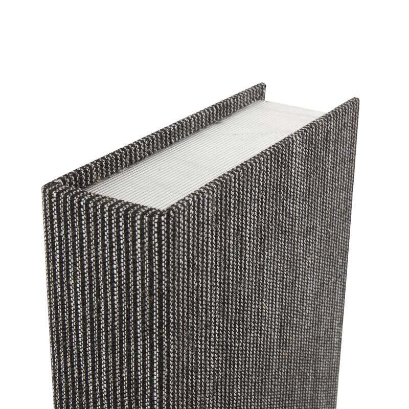 Linen Fabric Striped Faux Book Storage Box with White Accents - Set of 3 - Roche River Decor