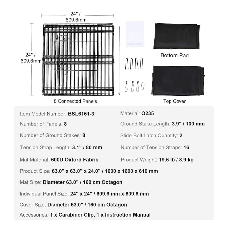 Dog Playpen, 8 Panels Foldable Metal Dog Exercise Pen, 24" H Pet Fence Puppy Crate Kennel, Indoor Outdoor Dog Pen