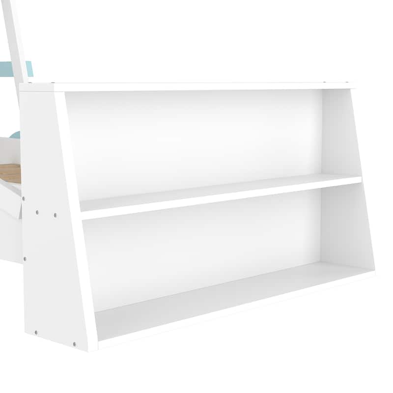 Twin Size Car Bed with Storage Shelves - Kids Platform Bed, Cute Car Shape, Childlike Design