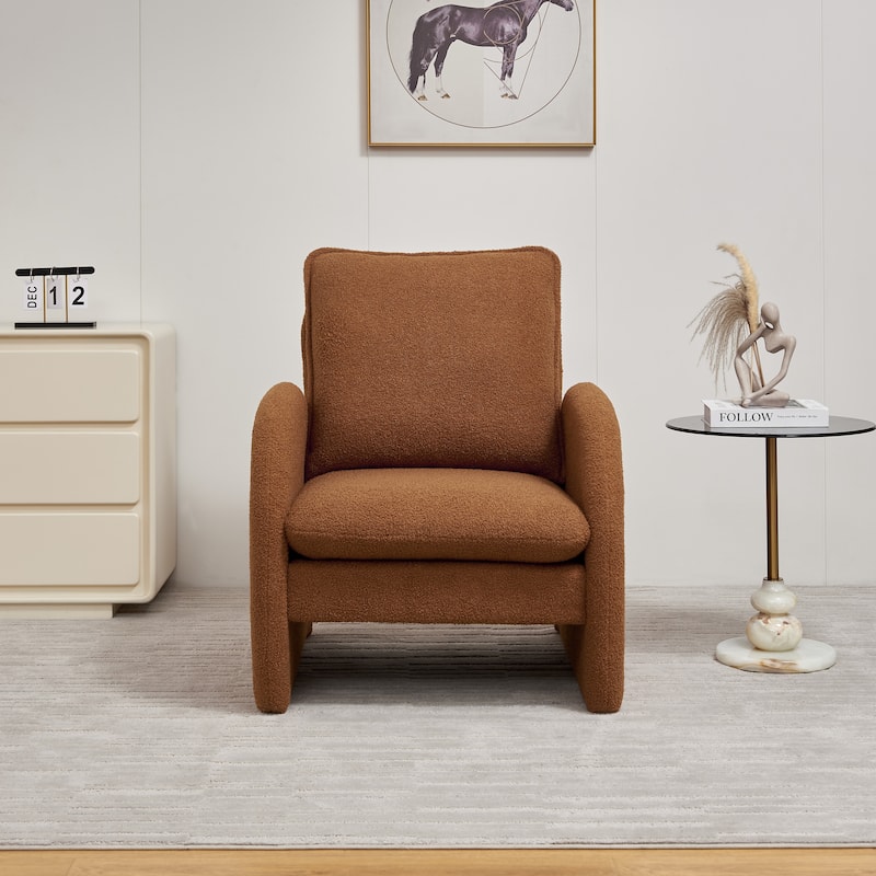 Modern Sherpa Armchair,Luxurious Lamb Fabric Accent Sofa Chair - Orange