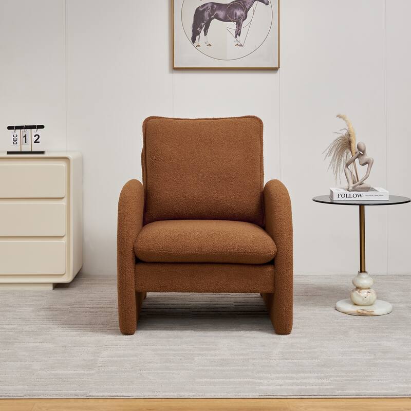 Sherpa Upholstered Accent Armchair Fabric Leisure Chair with High Back & Armrest Comfy Single Sofa Vanity Chair