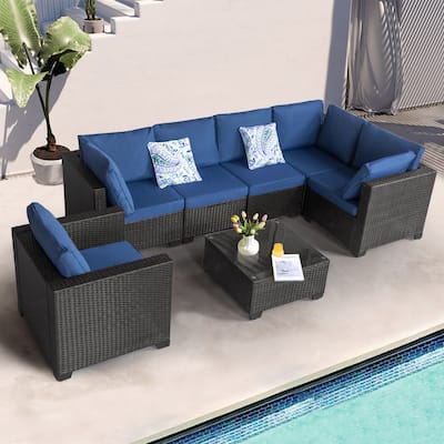 7 Pieces Outdoor Patio Furniture Set Sectional Rattan Sofa Brown Manual Wicker Patio Conversation Set