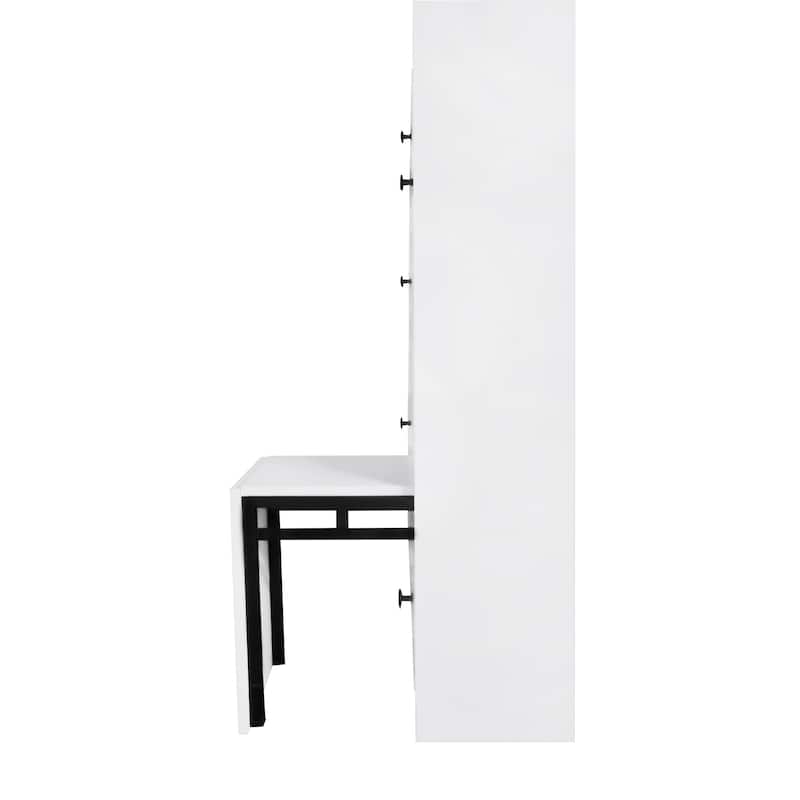 Roomfitters Modern Entryway Shoe Cabinet with Pull-Down Seat, Versatile Tipping Bucket Storage Rack, White