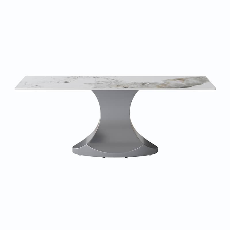 Rectangular Dining Table, Faux Marble Kitchen Dining Table with Grey Pedestal.
