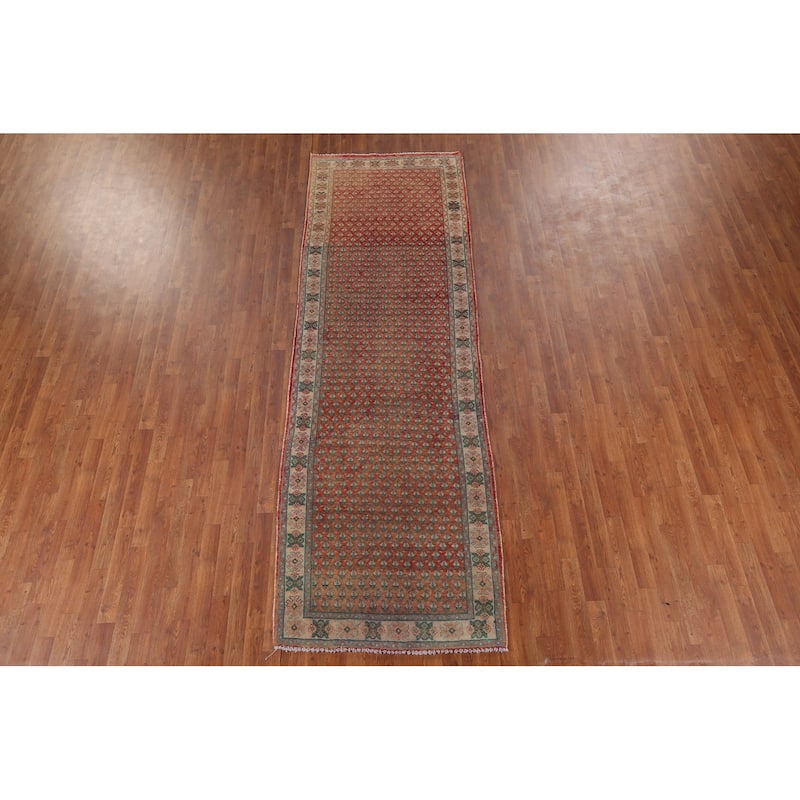 Geometric Botemir Persian Vintage Runner Rug Hand-Knotted Wool Carpet - 3'6" x 11'2"