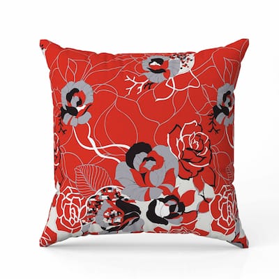 Regal Rose Retreat Indoor/Outdoor Reversible Throw Pillow Red and Gray