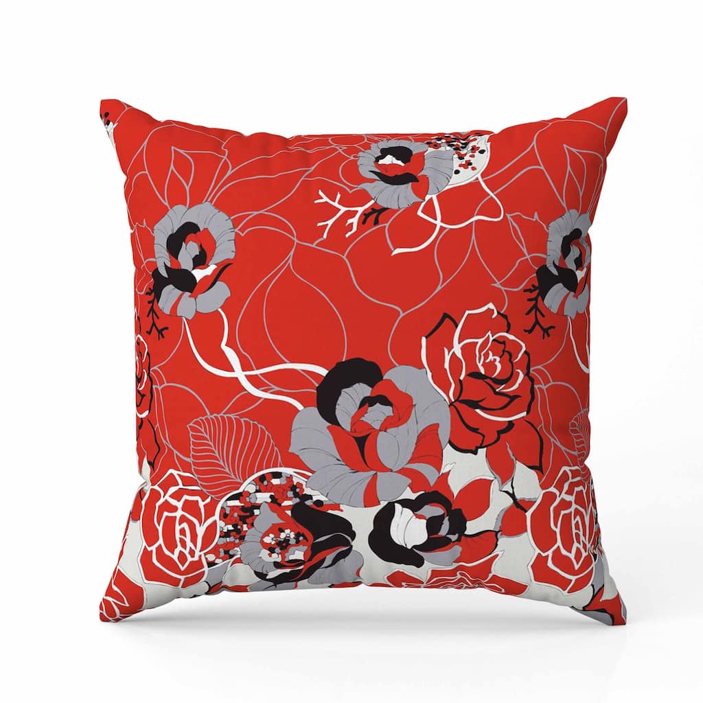 Regal Rose Retreat Indoor/Outdoor Reversible Throw Pillow Red and Gray