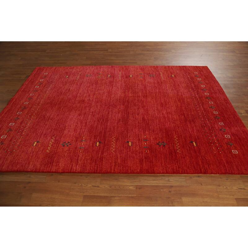 Hand Knotted Oriental 100% Wool Carpet Tribal Animal Pictorial Oranges & Rust Gabbeh Area Rug - 7' 8'' X 5' 5''