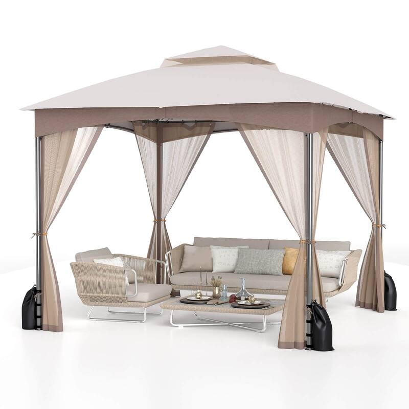 Costway 10 X 10/12 FT Patio Gazebo with Netting Walls 4 Sandbags