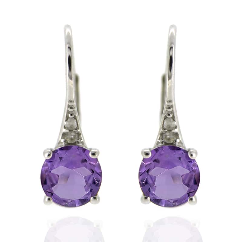 925 Sterling Silver Brazilian Amethyst and Diamond Earrings