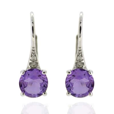925 Sterling Silver Brazilian Amethyst and Diamond Earrings