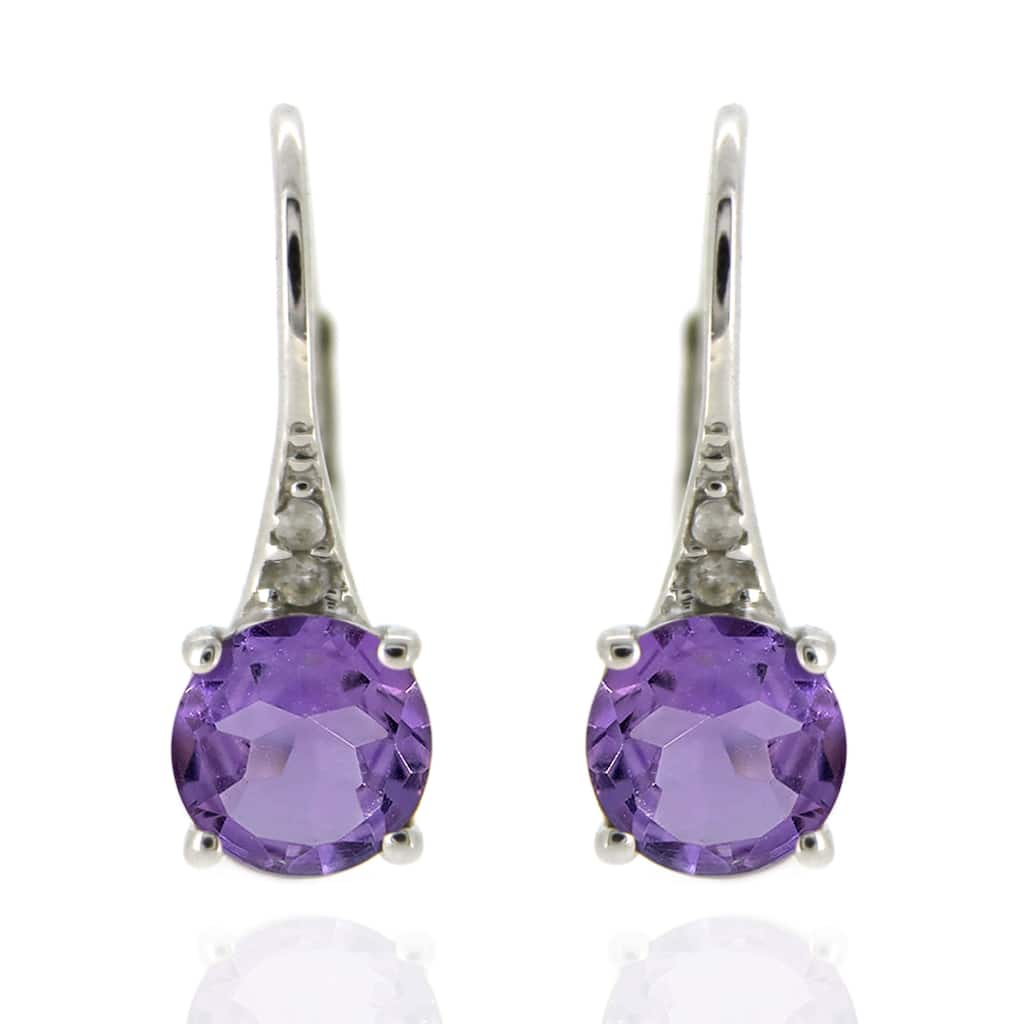 925 Sterling Silver Brazilian Amethyst and Diamond Earrings