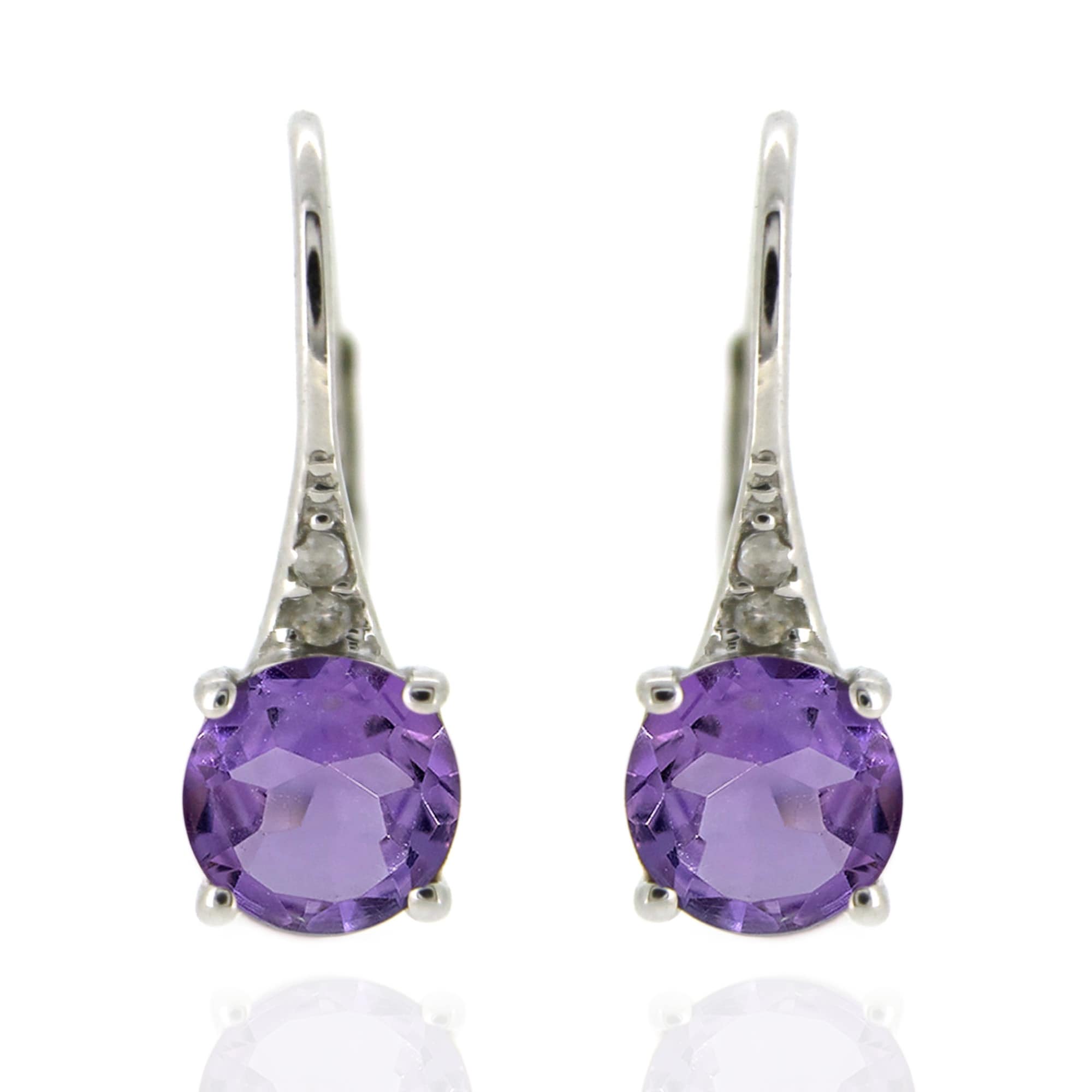 Pinctore 925 Sterling Silver Brazilian Amethyst and Diamond Earrings