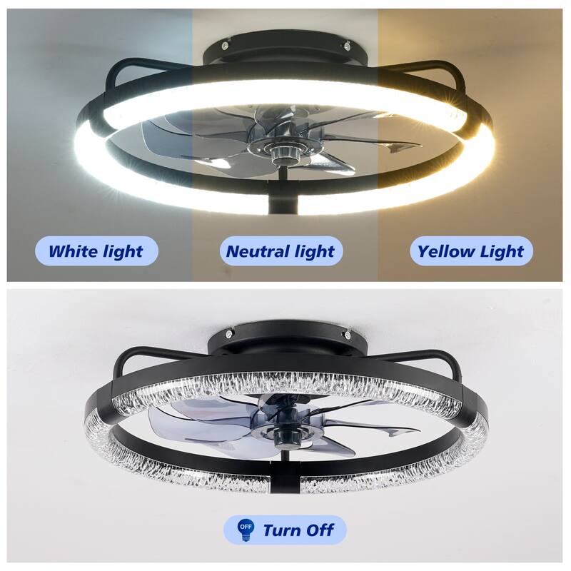 Sofucor 20 Inch Low Profile Ceiling Fan,Dimmable LED Ceiling Fans with Lights and Remote,Modern Flush Mount Fandelier Fans Light