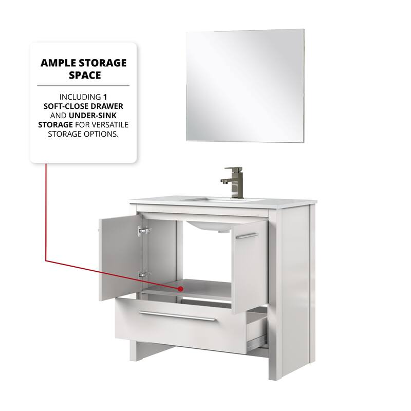 Lafarre Bath Vanity with Quartz Top, Sink, Mirror and Chrome Faucet