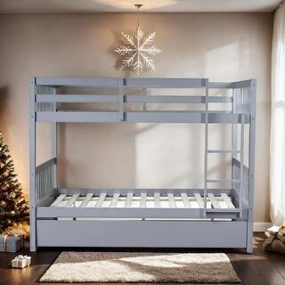 Full Over Full Rubber Wood Bunk Bed with Twin Size Trundle