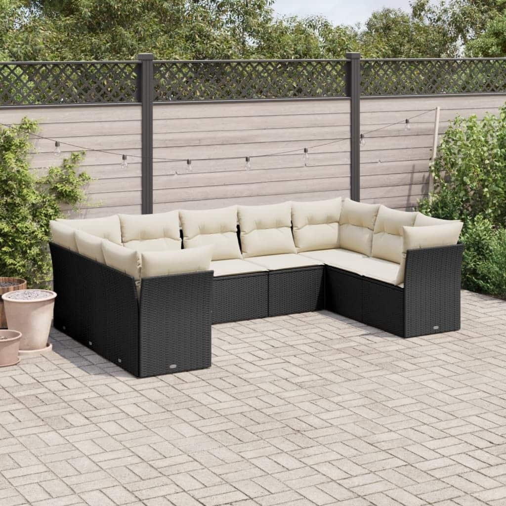 vidaXL Garden Sofa Set Black PE Rattan Large Adjustable Armrests - 24.4 x 24.4 x 27.2