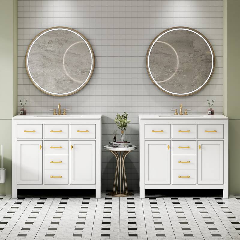 72'' Freestanding Bathroom Vanity Set with White Integrated Ceramic Sink - 72'' x 18.3'' x 34.02''