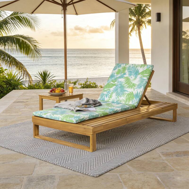 Christopher Knight Home - Modern Outdoor Acacia Wood Chaise Lounge with 4-Position Adjustable Backrest & 2-Fold Cushion