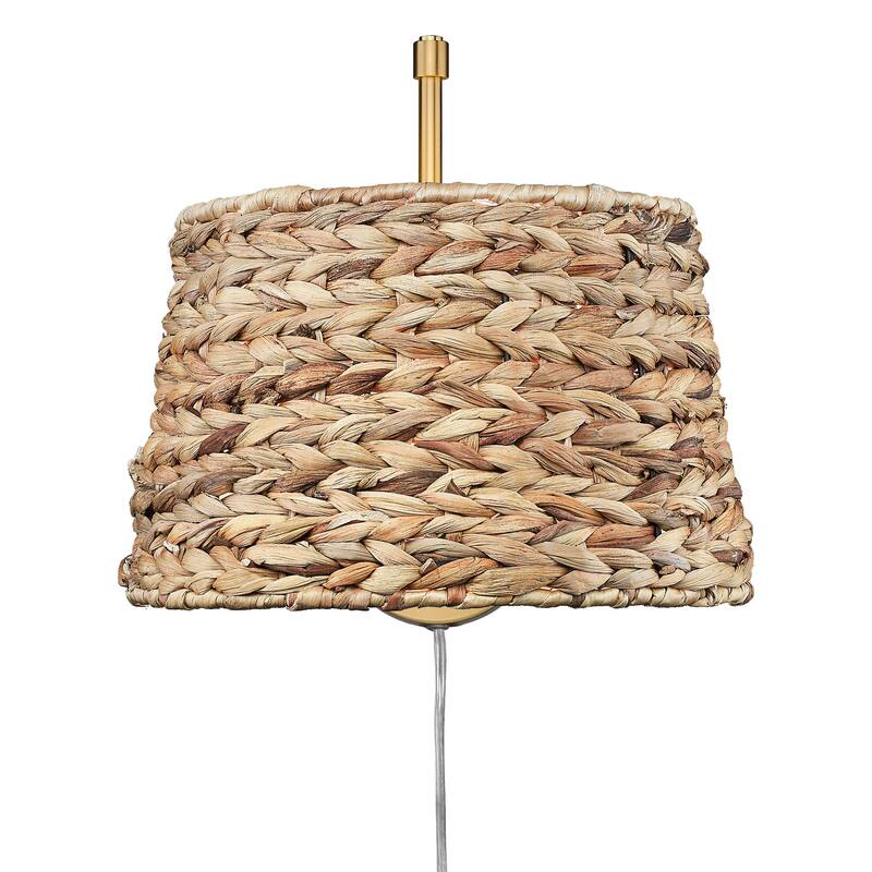 Wry Lighting Ryleigh 1-light Swing Arm in Brushed Champagne Brass and Woven Sweet Grass - 1 Light Articulating Wall Sconce