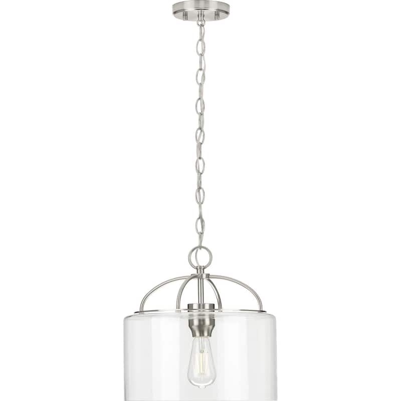 Leyden Collection 1-Light Brushed Nickel Clear Glass Transitional Mini-Pendant Hanging Light - 13 in x 13 in x 13 in - 13 in x 13 in x 13 in