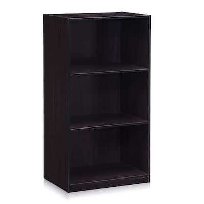 39.5 in. Tall Walnut Wood 3-Shelf Bookcase