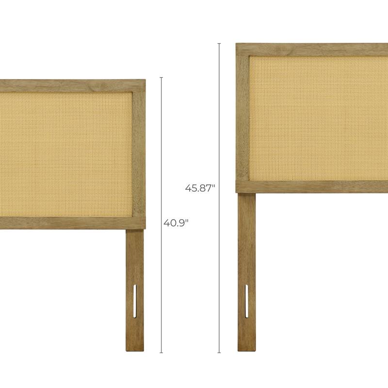 Natural Finish Rubberwood with Rattan Panel Headboard, King or Queen (Headboard Only)