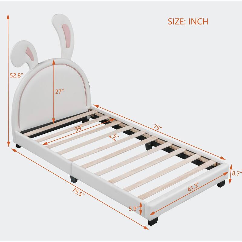 Twin Size Upholstered Leather Platform Bed
