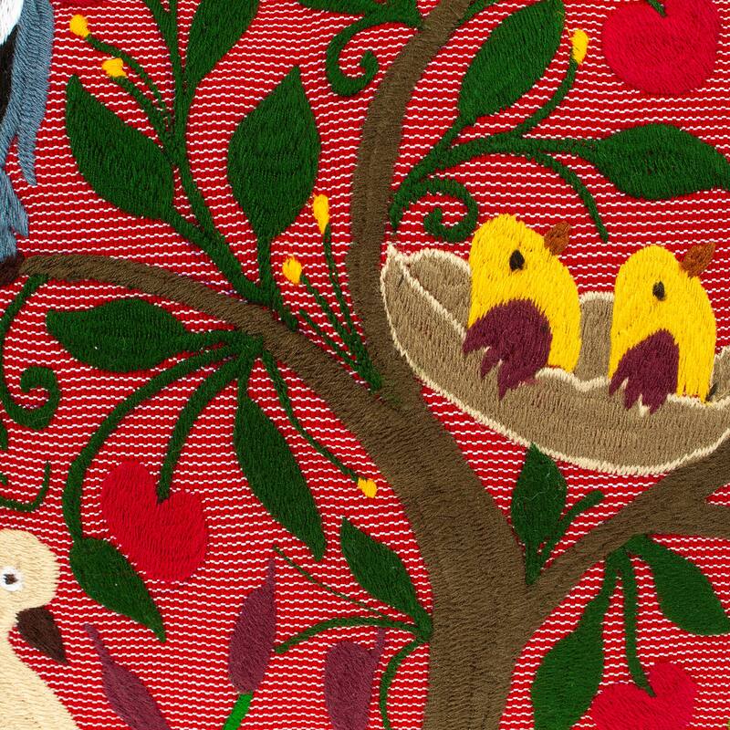 Novica Handmade Jungle Wings Embroidered Cotton Cushion Cover